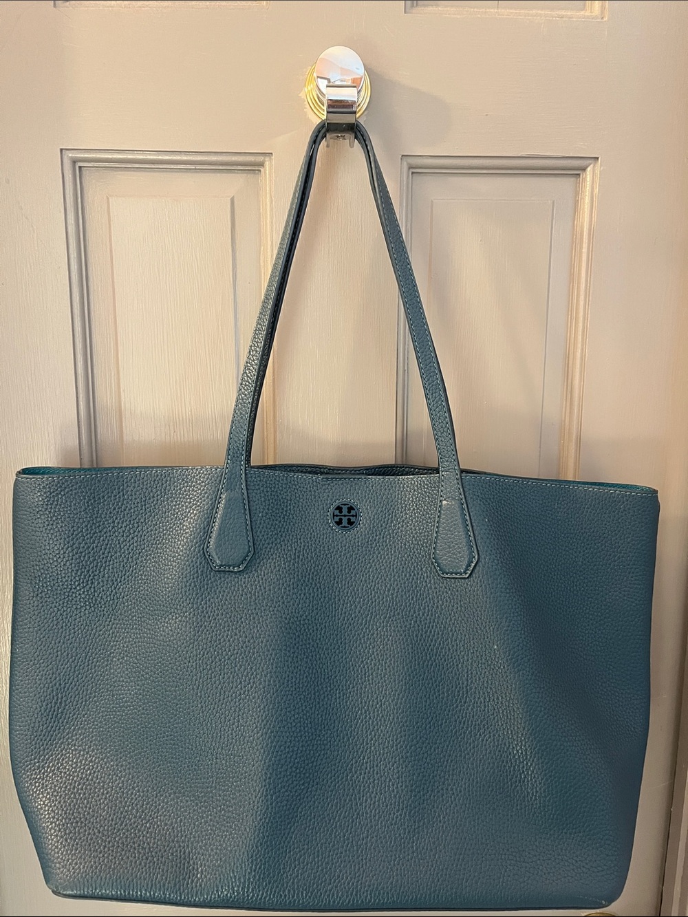 Tory Burch Teal Pebbled Leather Perry Tote Teal